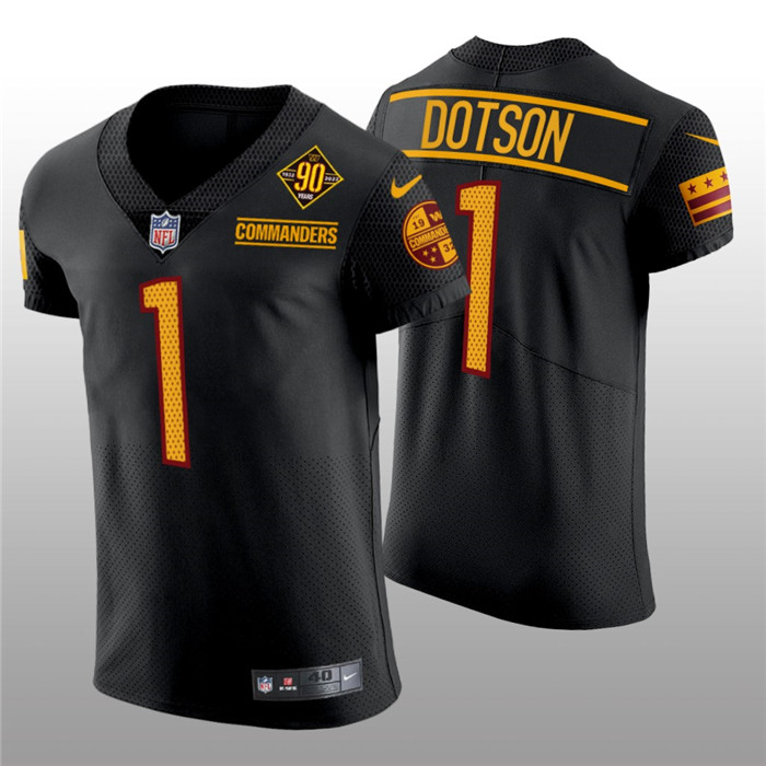 Men's Washington Commanders #1 Jahan Dotson 90th Anniversary Black Elite Stitched Jersey Men's Washington Commanders #1 Jahan Dotson 90th Anniversary Black Elite Stitched Jersey